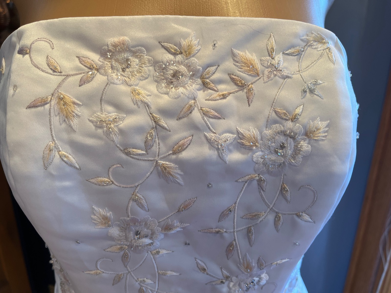 Michaelangelo White Yellow Pink Strapless David Bridal Gown Wedding Dress Size 8