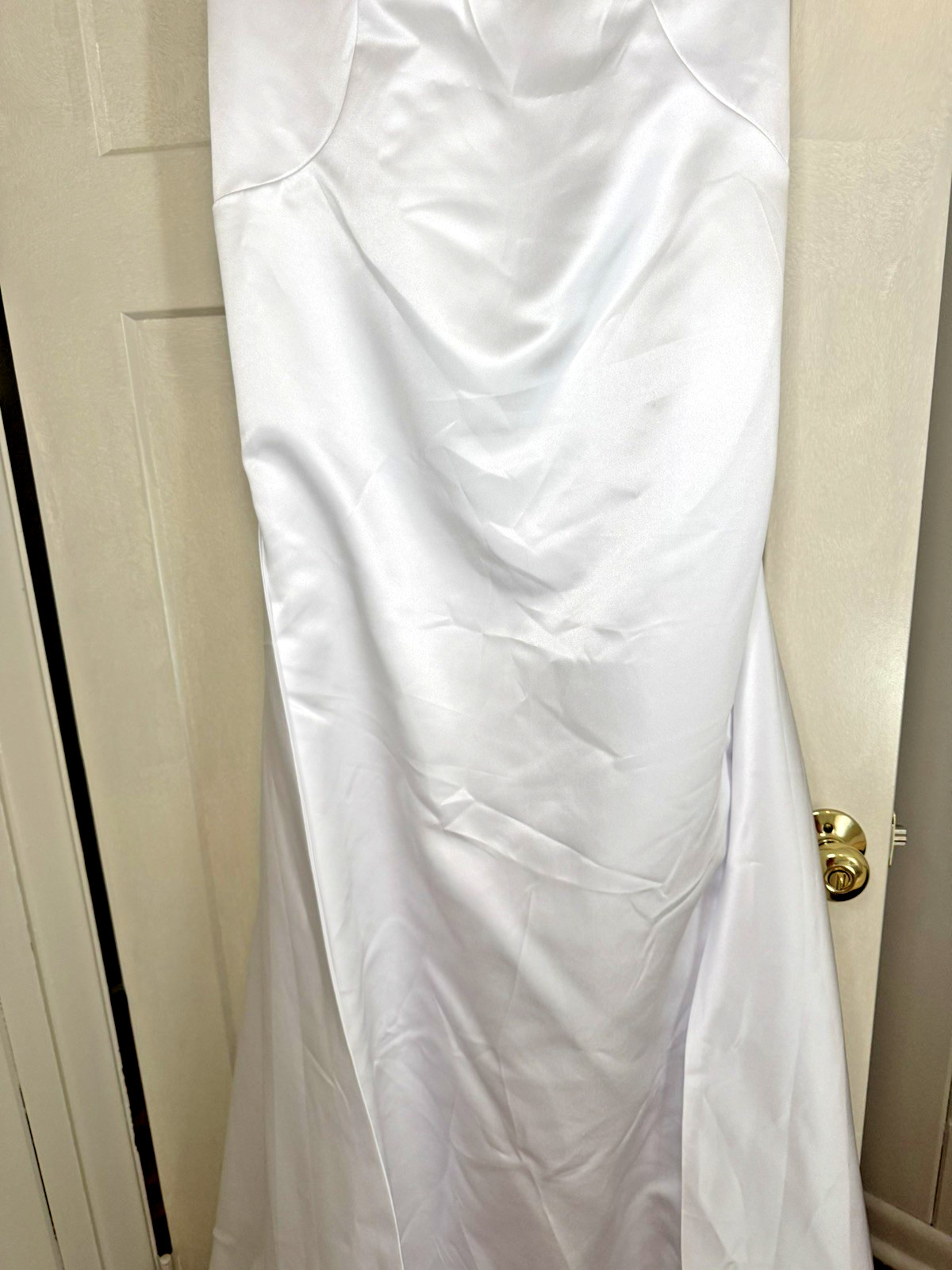 Wedding Dress White Satin Bow Back Buttons Detachable Train Bridal Babyonline