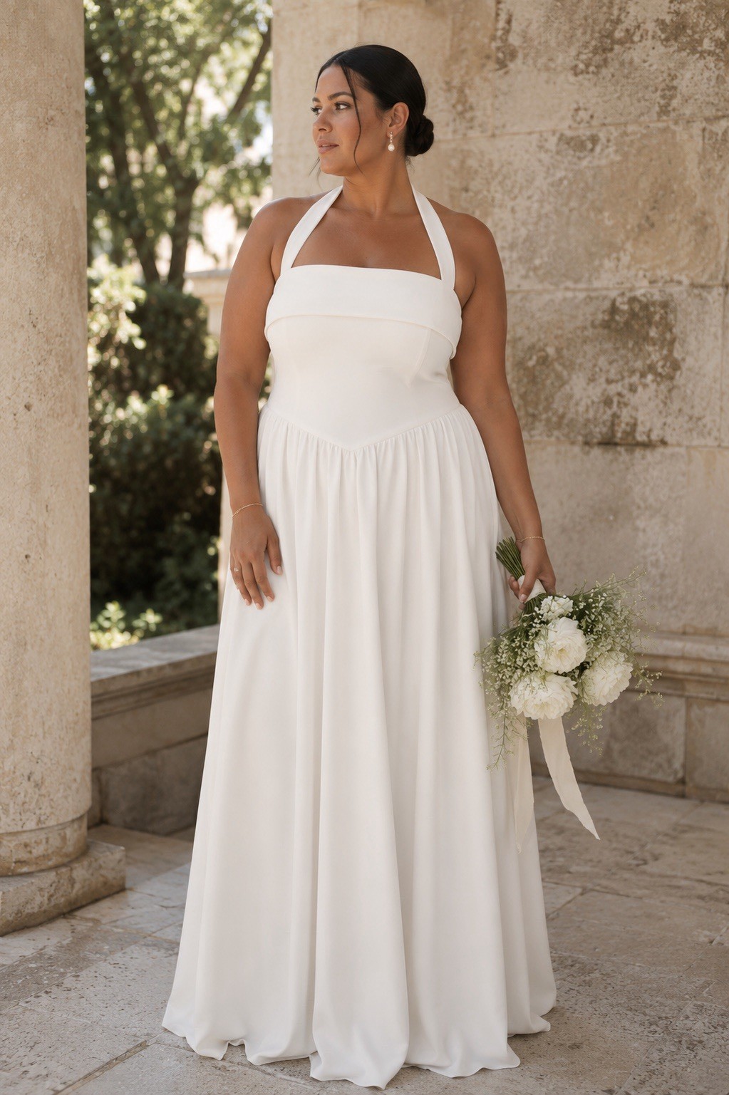 Lulus Telia Wedding Dress Sz Large White Halter Basque Waist Maxi Minimalist