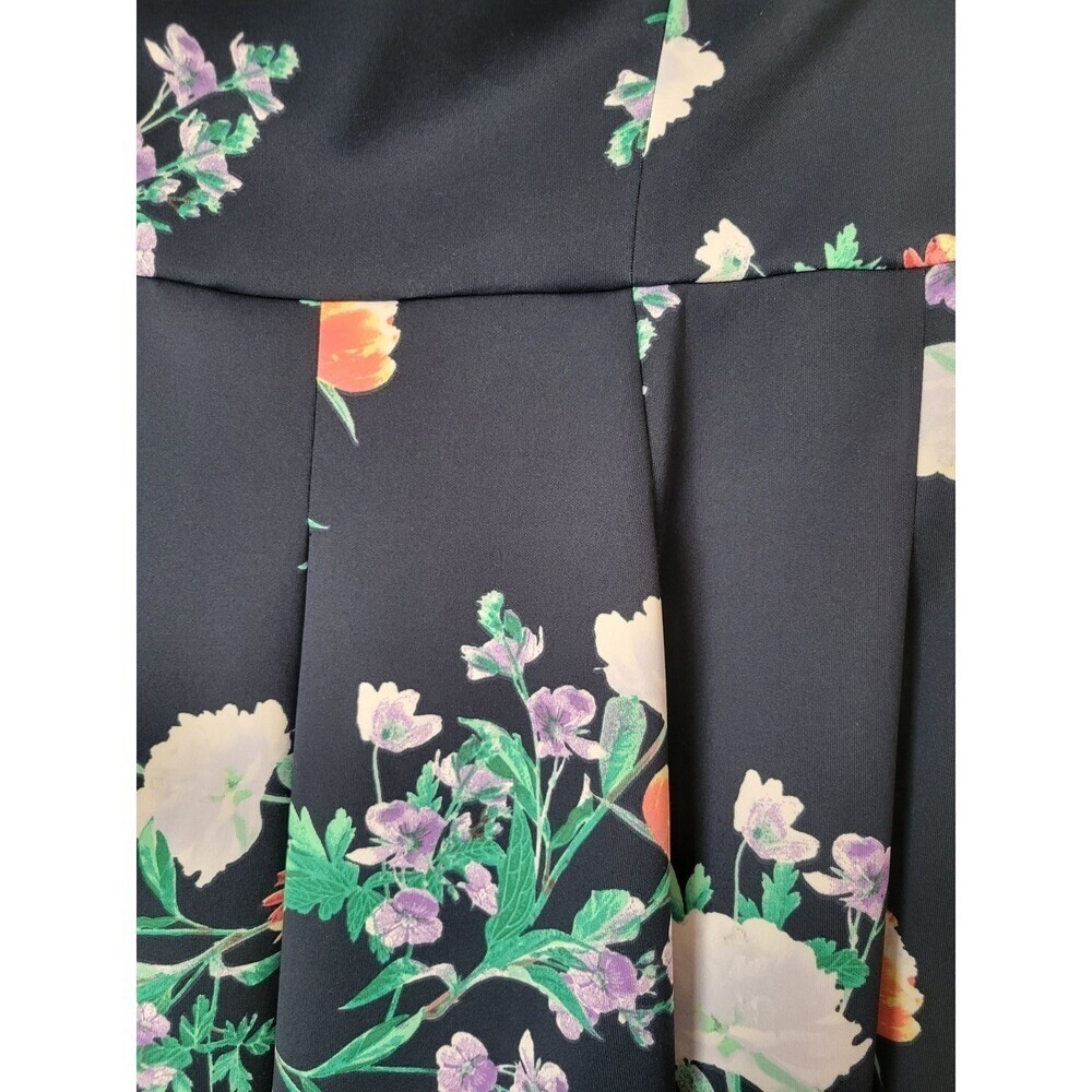 New York & Company Women’s L Navy Blue Floral Strapless Pleated Midi Dress