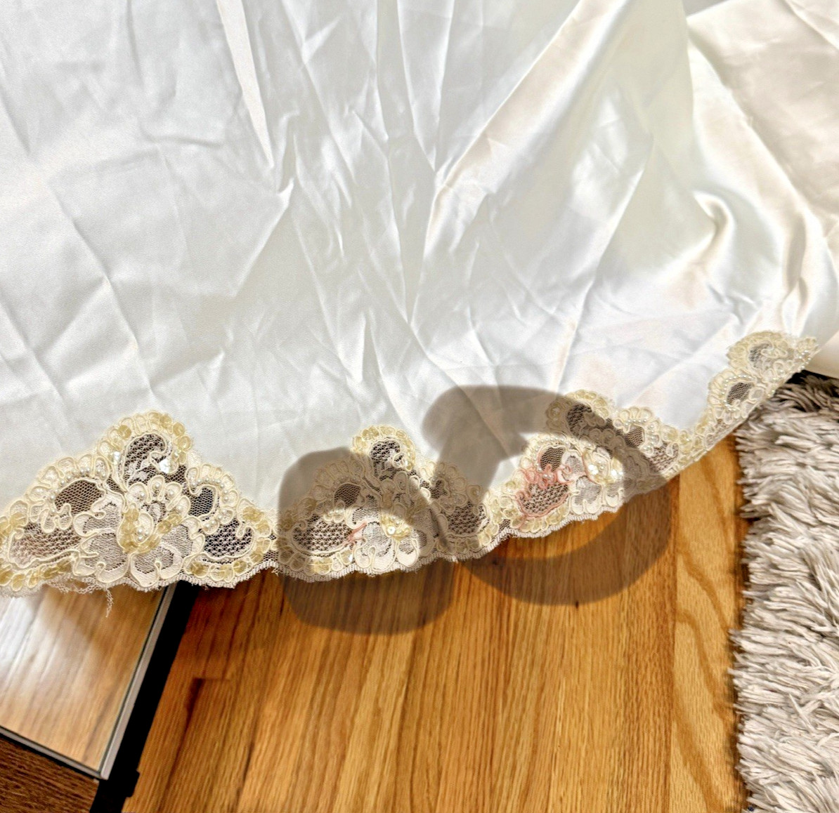 Vintage Alfred Angelo Off Shoulder Satin Wedding Dress Lace Train – Needs Repair