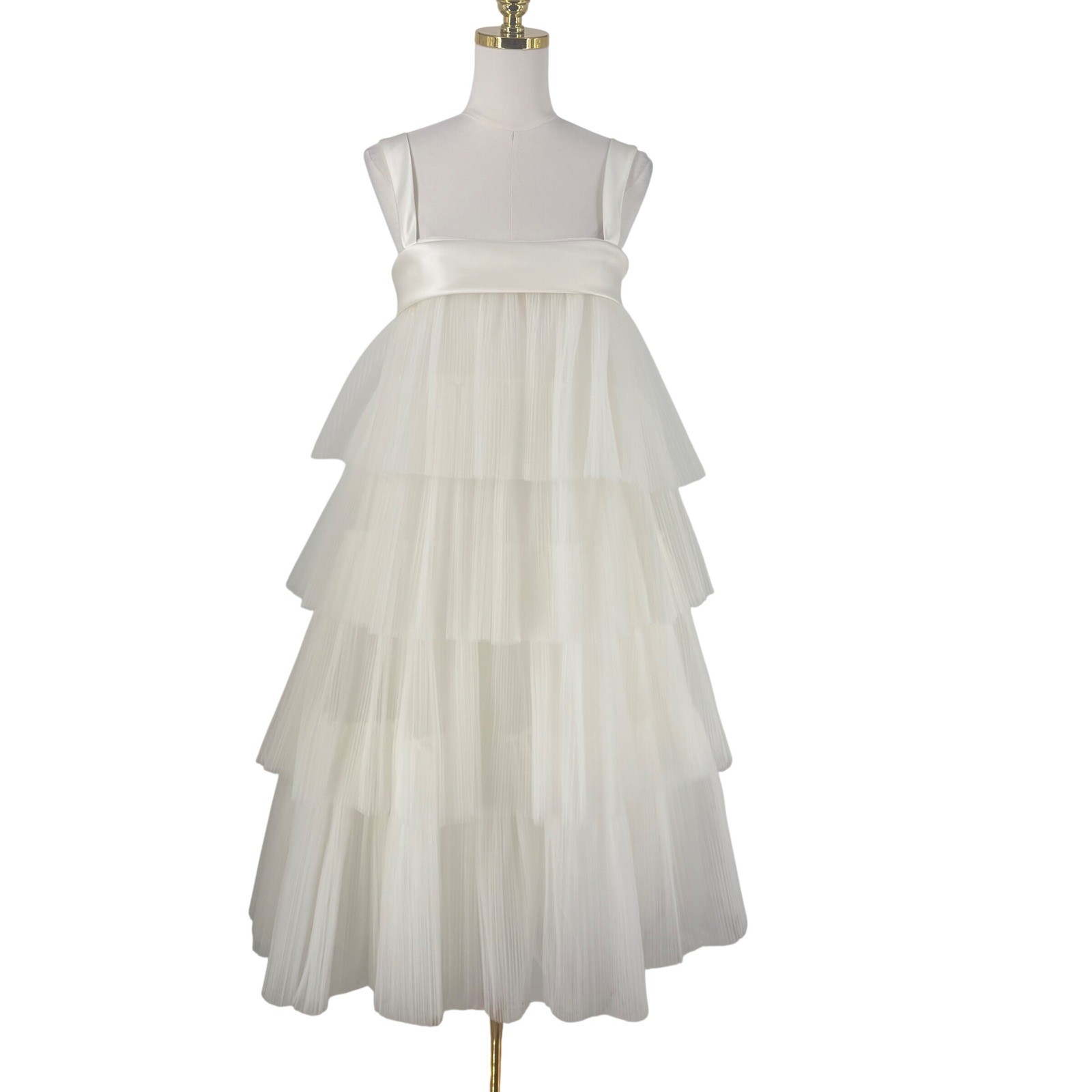 Amsale Little White Dress Ivory Pleated Tulle Tiered Bridal Gown 4 Avant Garde