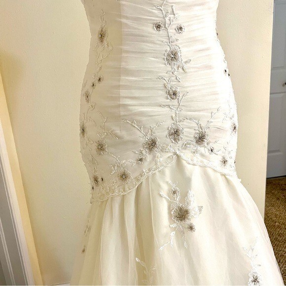 Light Champagne Mermaid Wedding Dress Lace sequin embroidered Fishtail size XS