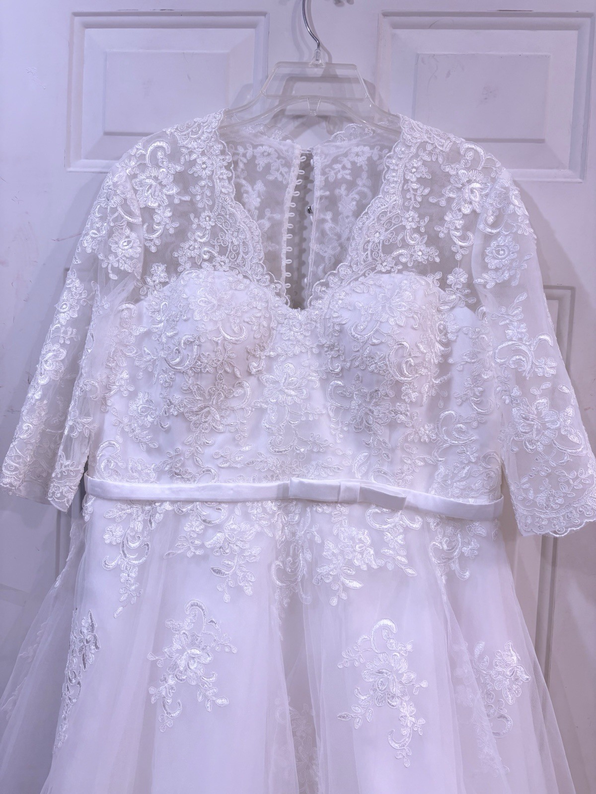 JJ’s House White Scoop Neck Tulle Lace Short Wedding Dress Custom Size 14