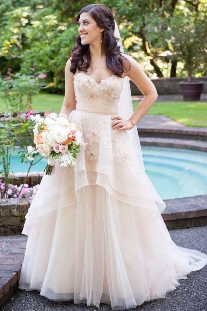 WTOO Olivia Blush Tulle Wedding Gown size 4 With Veil & Custom Straps