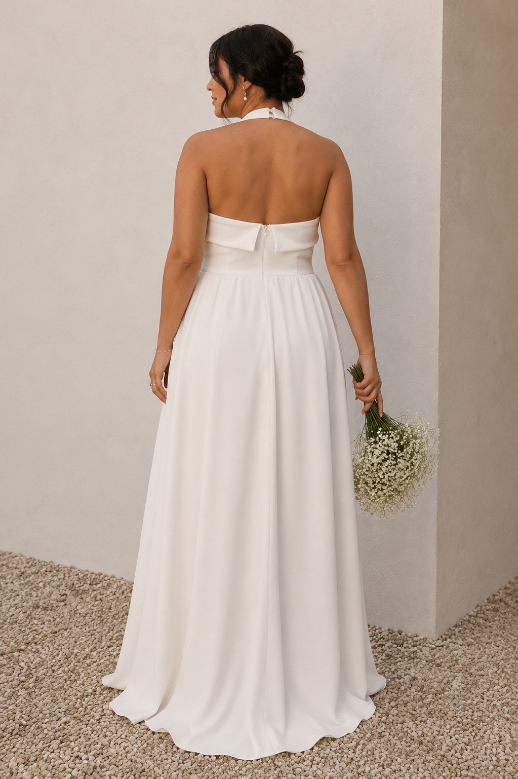 Lulus Telia Wedding Dress Sz Large White Halter Basque Waist Maxi Minimalist