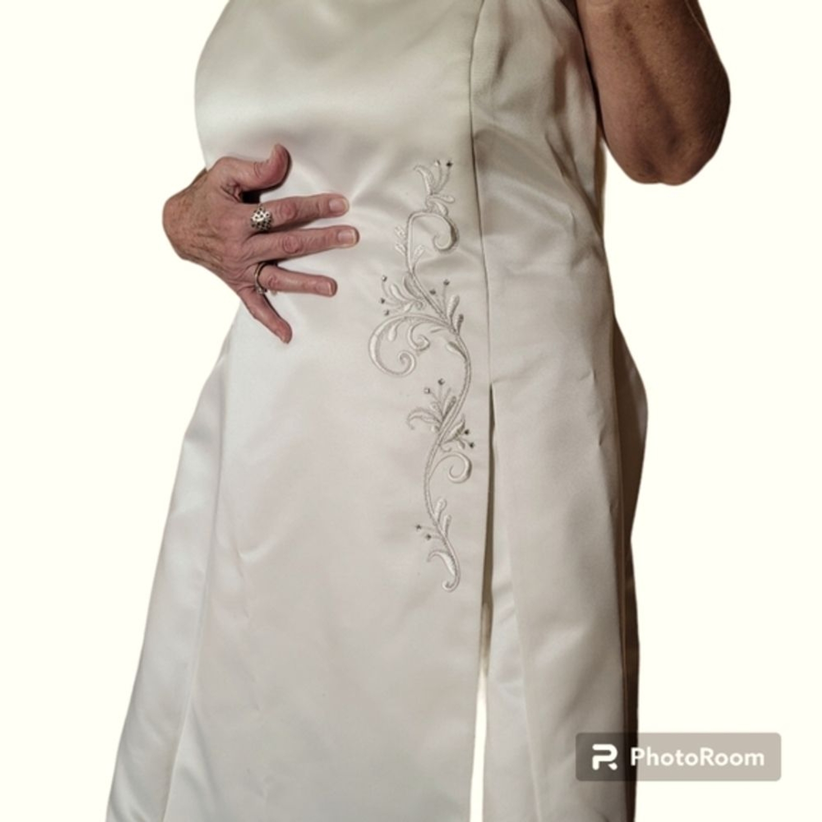 Bridal Gown Size 16 Ivory Satin Strapless Embellished Rhinestones Embroidery EUC