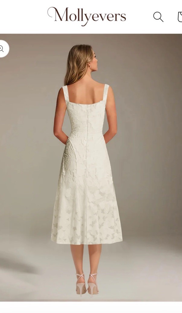 Mollyevers White Lace Square Neck Sleeveless A-Line Tea-Length Zipper Dress