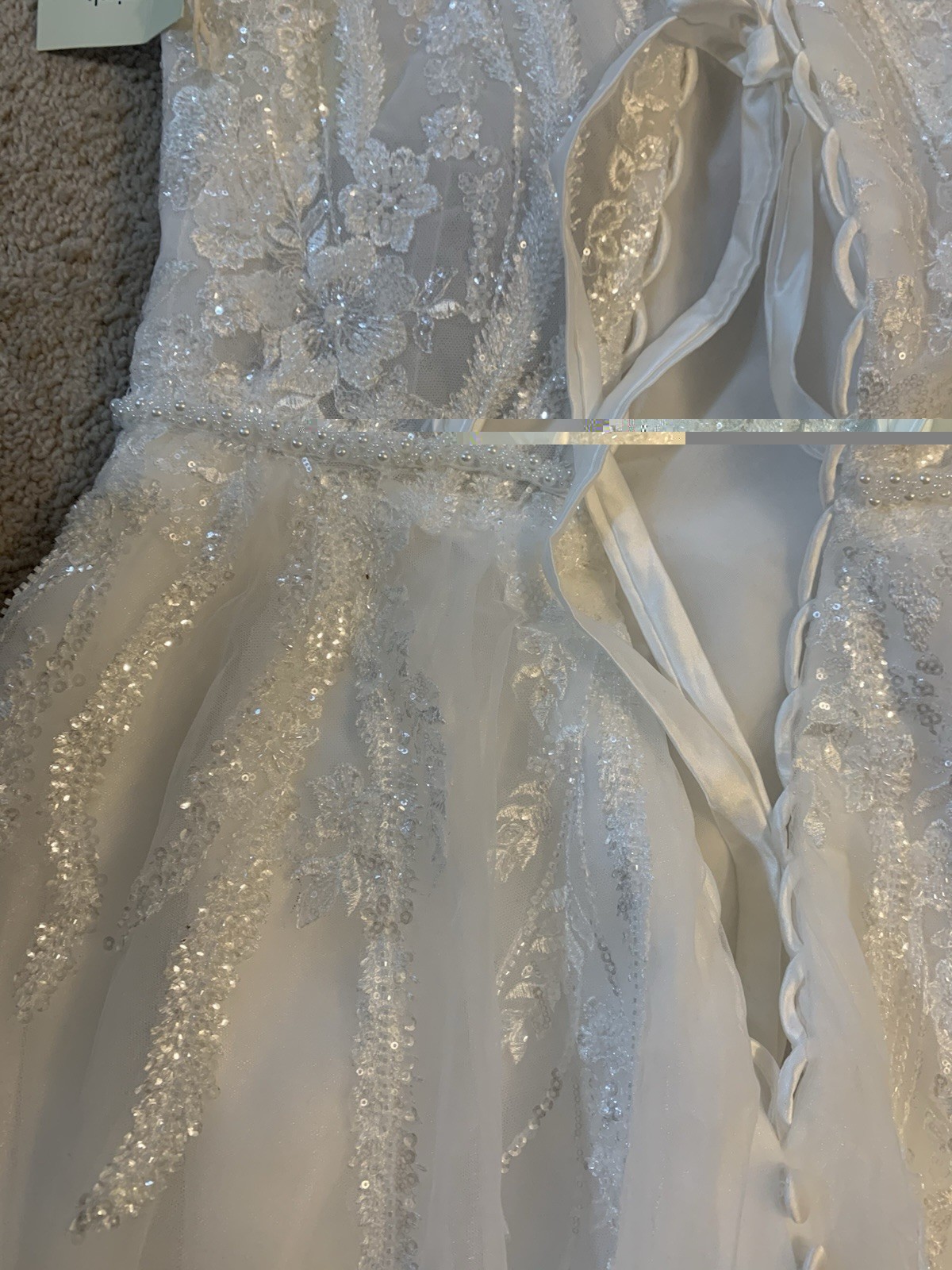 Watters Ivory Lace Beaded A-Line Full-Length Wedding Dress Button Back Straps