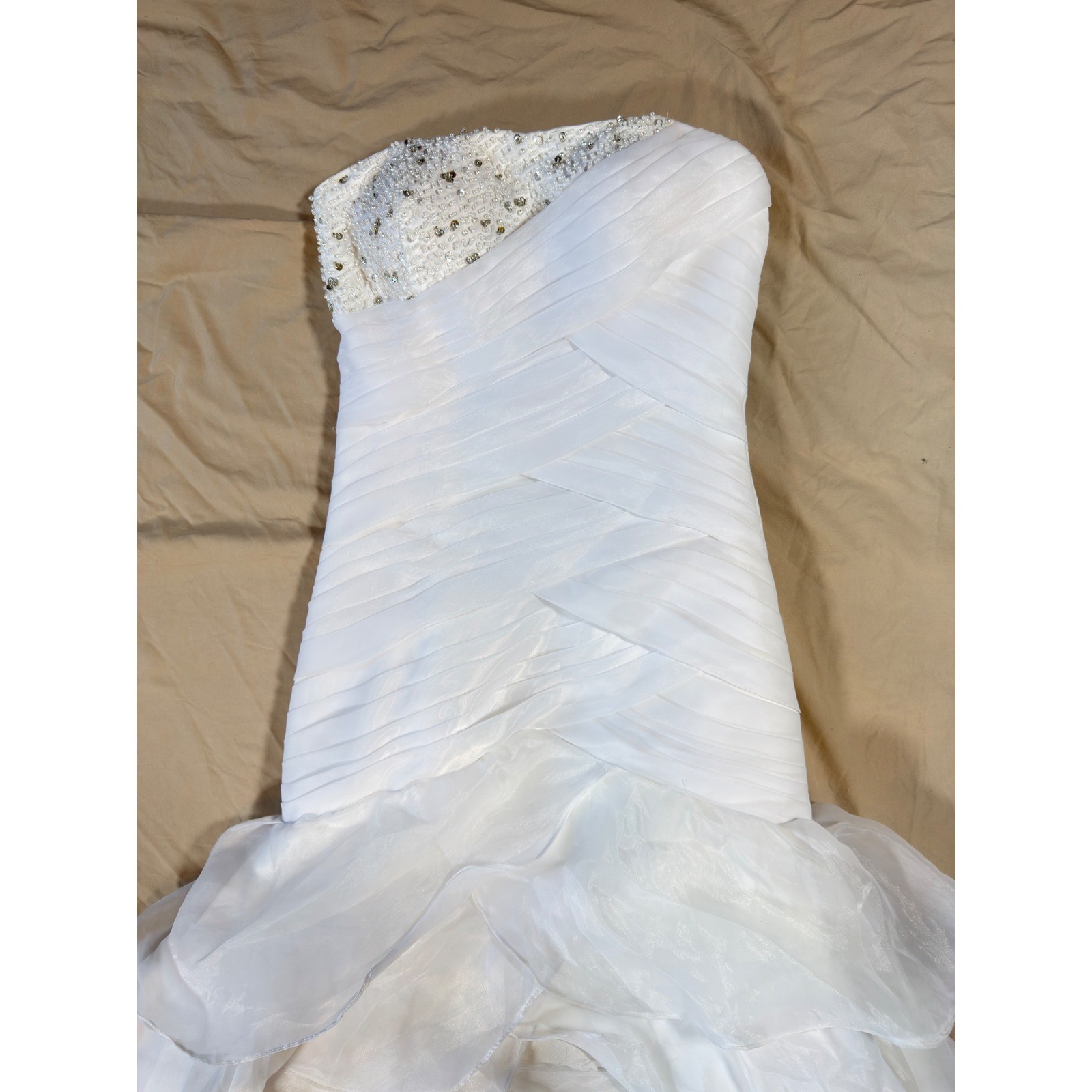 Organza Wedding Gown Women Size 4 White Beaded Ruffle Mermaid Strapless