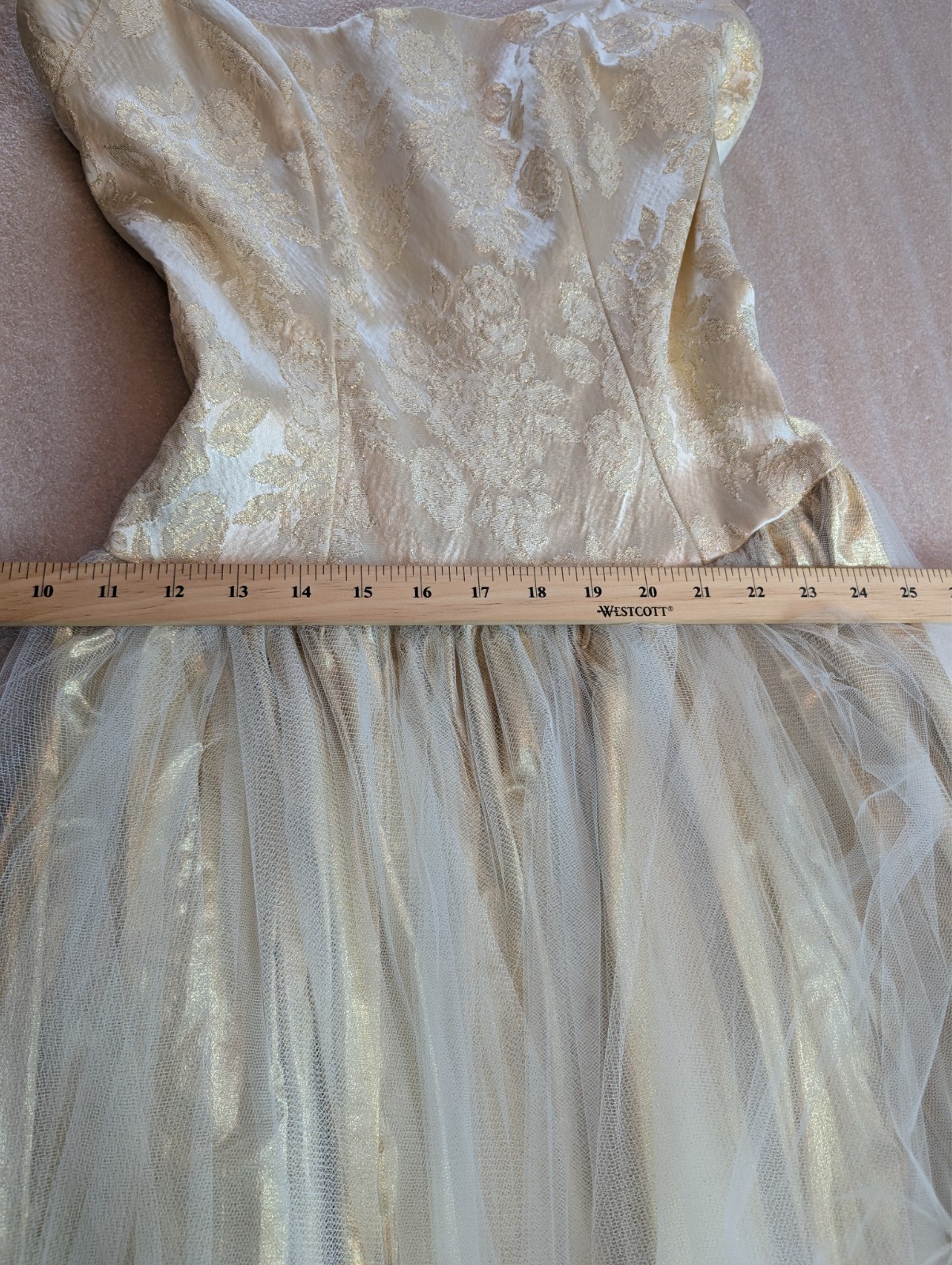 Loralie Ivory Gold Jacquard Halter Wedding Gown 40s 50s Era Layered Tulle Size 8