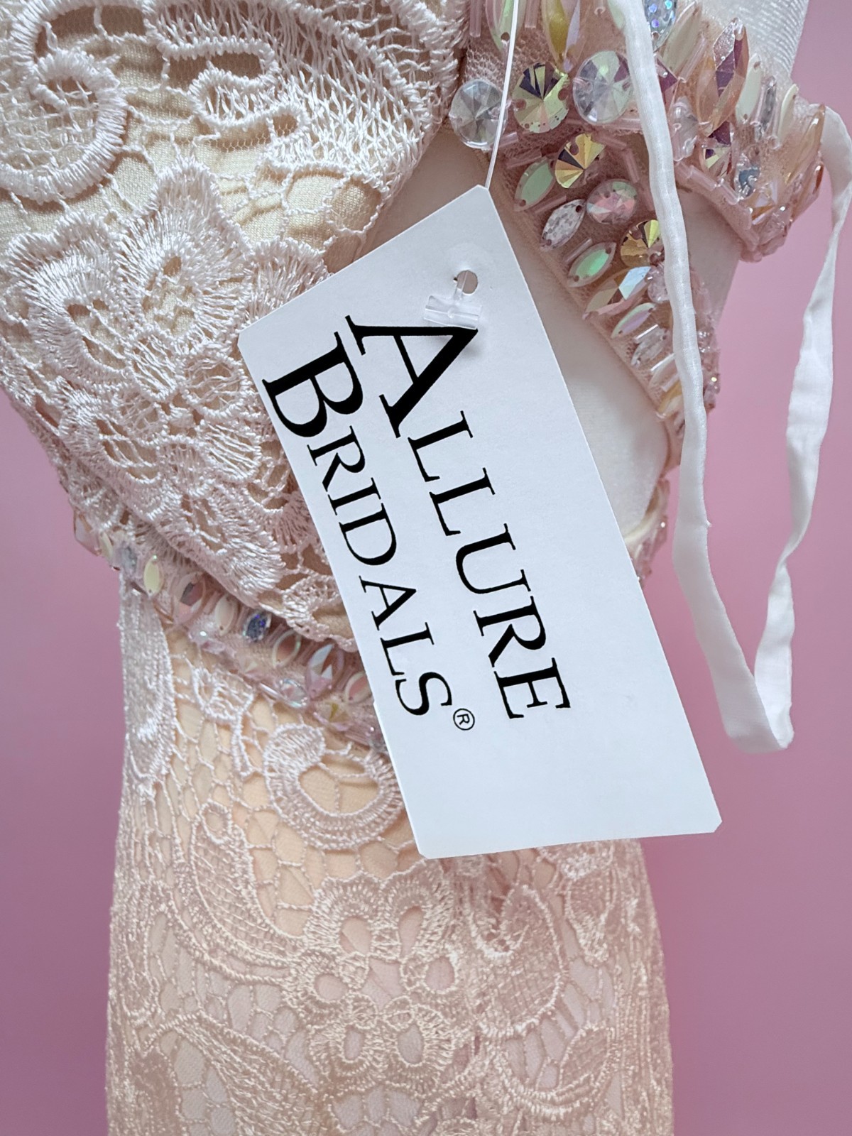 Allure Bridals Blush Colored Sequined Gown Size 6