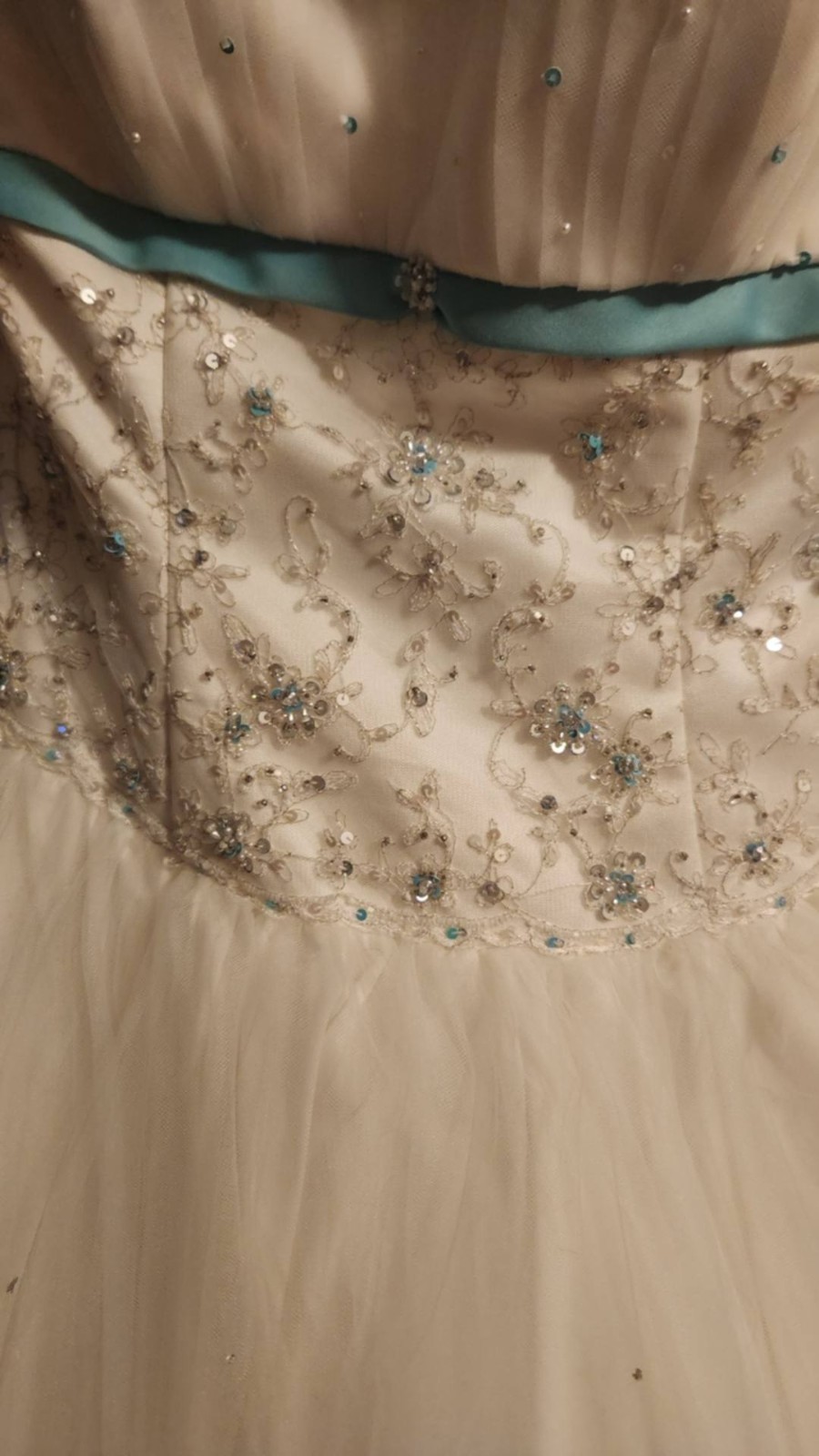 Mori Lee Madeline Gardner Ivory/Blue Beaded Tulle Ball Gown Wedding Dress 12