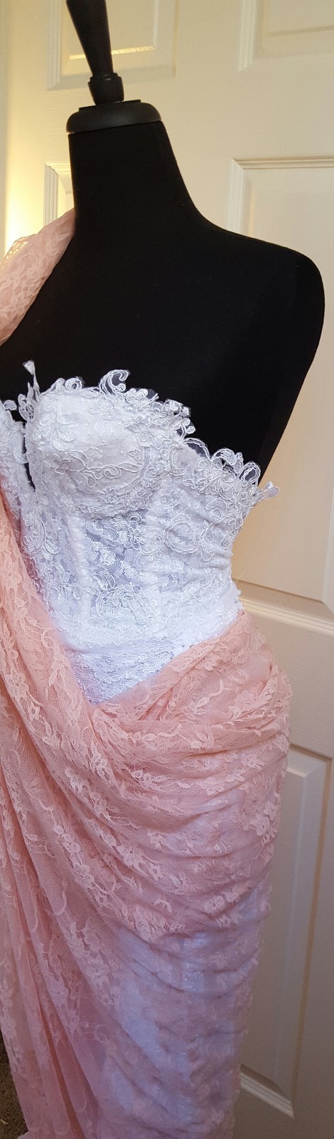 Blush Pink & White Corded Lace Sweetheart Corset Saree Sari Wedding Bridal Gown