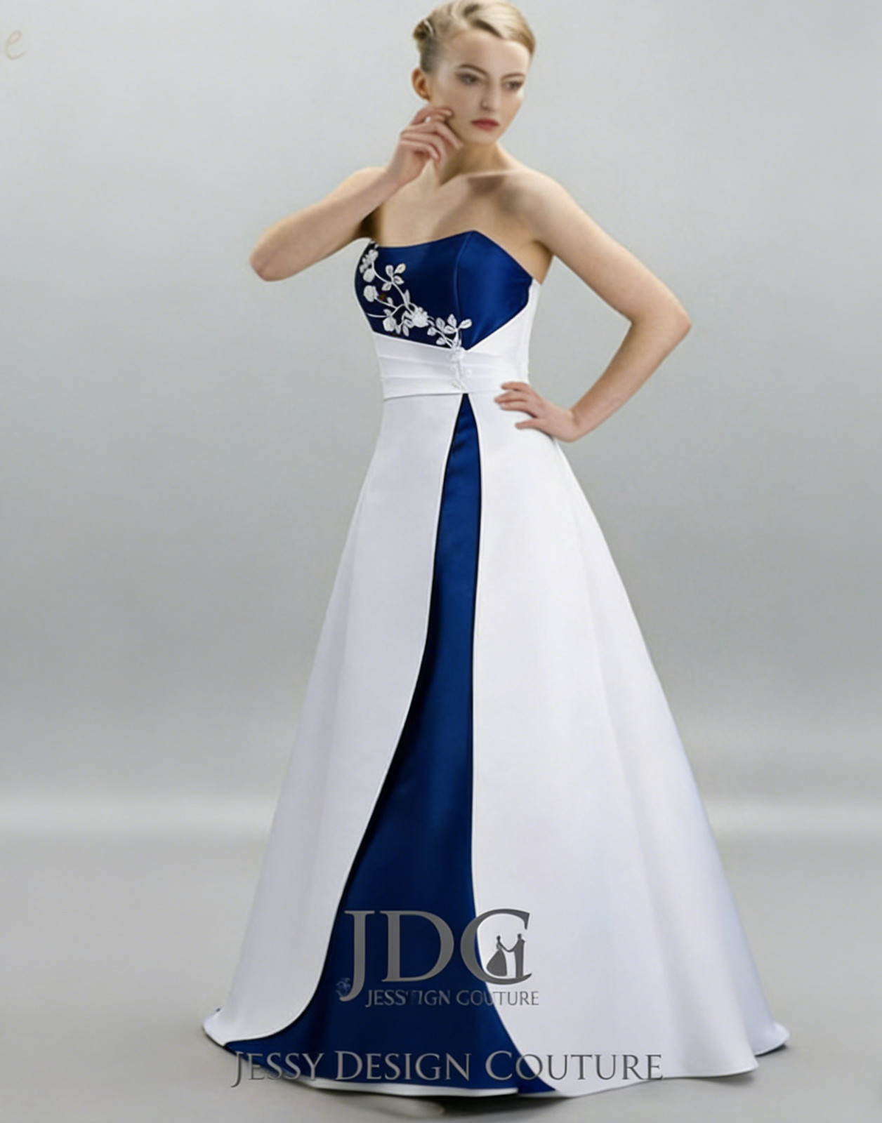 Simple satin wedding dress wedding dress dark blue ivory 32-60 lace-up to measure