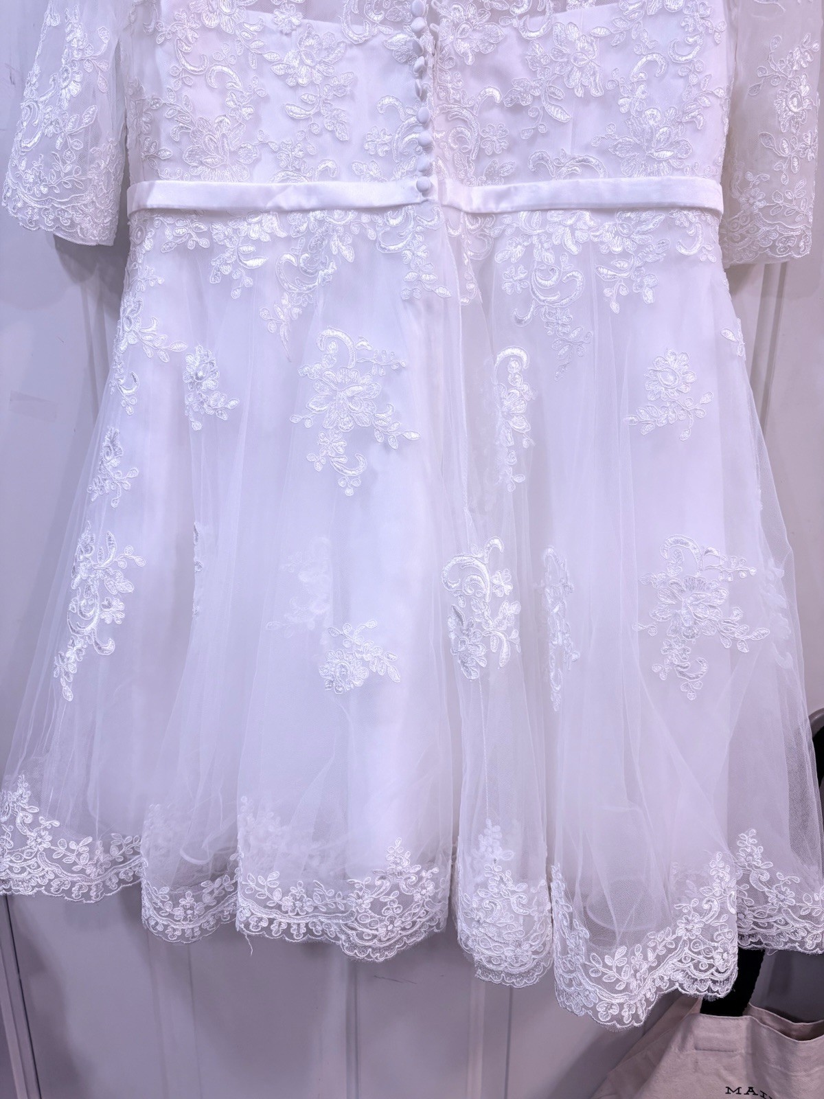 JJ’s House White Scoop Neck Tulle Lace Short Wedding Dress Custom Size 14