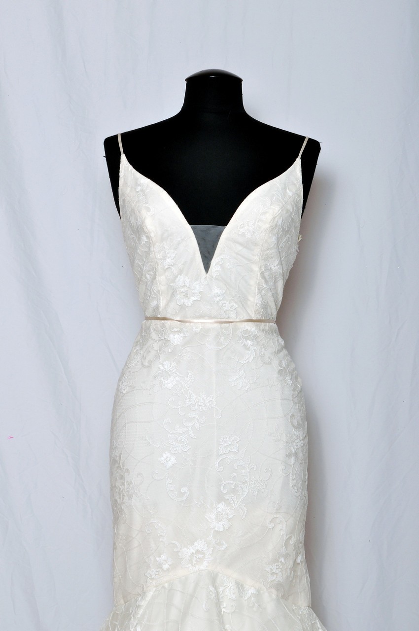 Tara Keely 2751 Ivory Wedding Dress 12 Lace Straps Illusion V Open Back USA