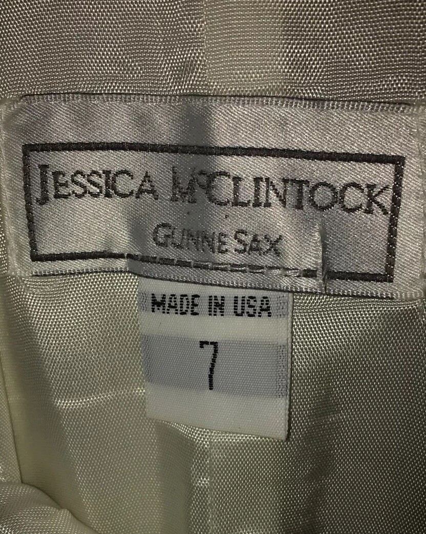 NWT Jessica McClintock Gunne Sax Vintage White Jacquard Satin ￼Dress Size 7