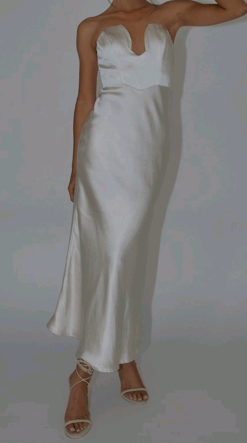 SAINTS & SECRETS Encore Strapless Satin Maxi Dress Champagne M