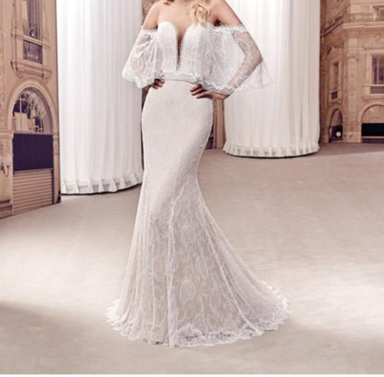 Eddy K MD280 Wedding Dress Ball Gown 6-10 Ivory Champagne Lace BOHO NWT $1,600