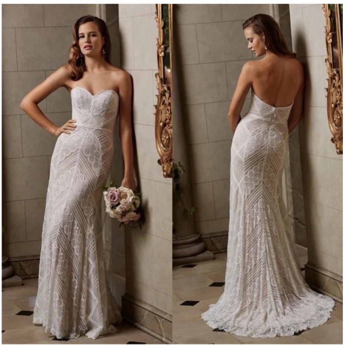 BHLDN Wtoo Gigi Gia Bridal By Watters Never Worn Ivory Lace Blush Lined & Beaded