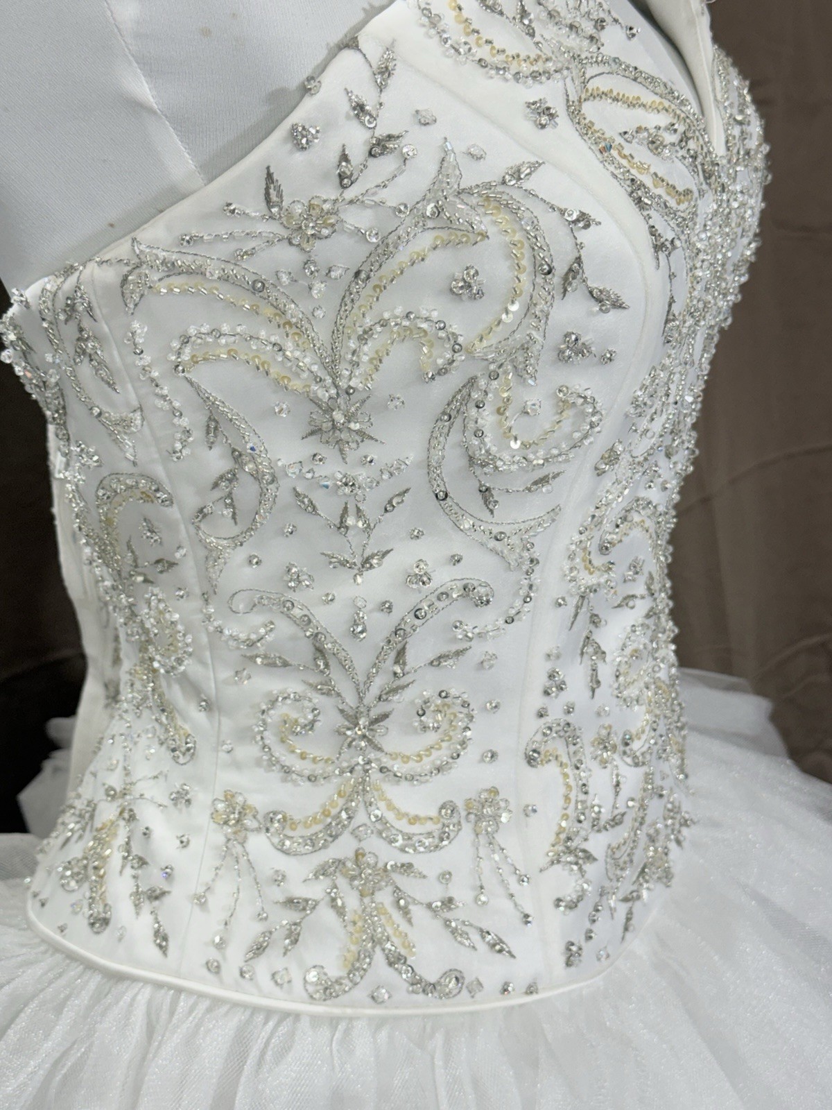 Moonlight Sz 8 White Strapless Beaded Bodice Tiered Layered Tulle Wedding Dress