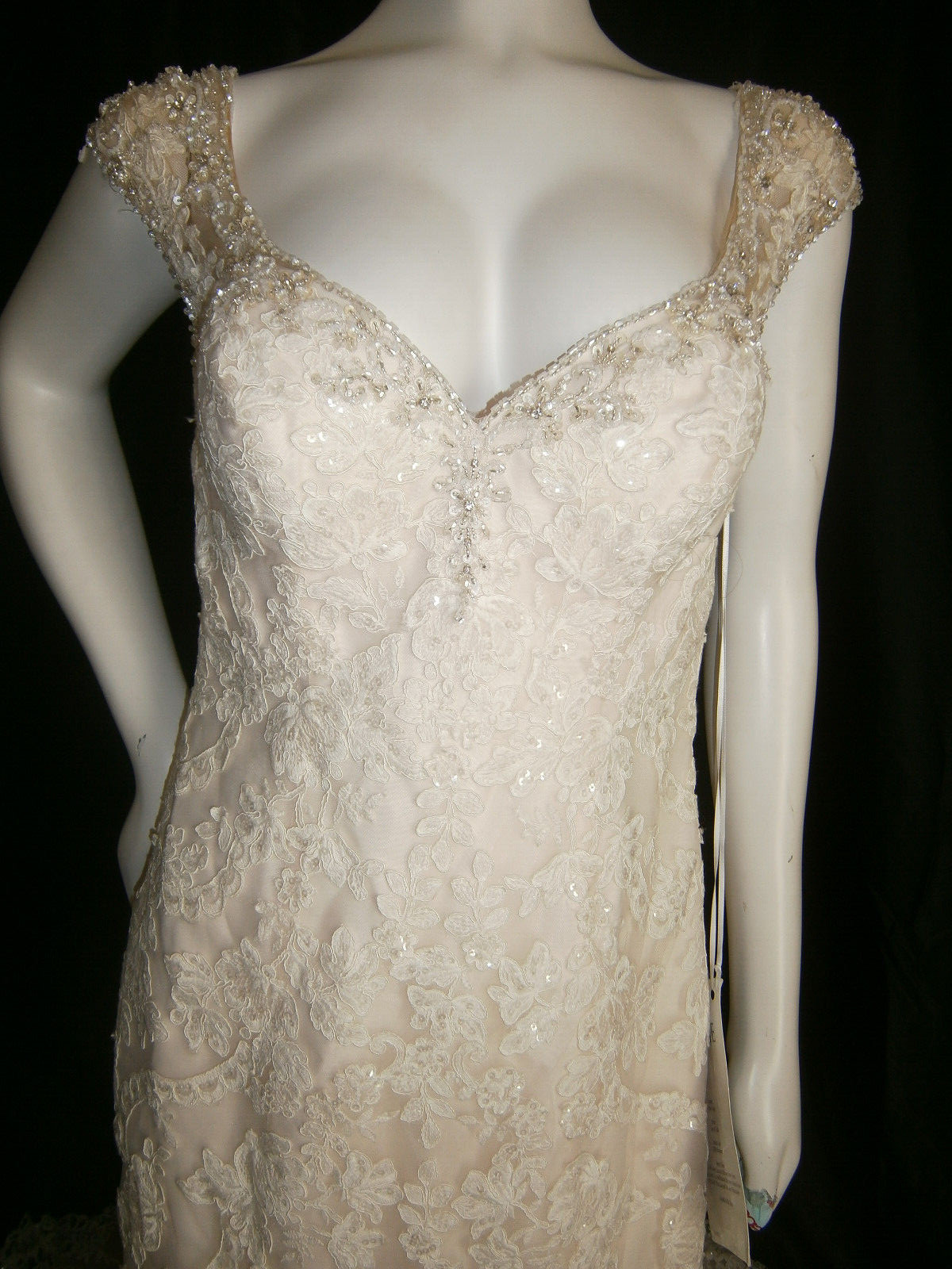 Essense of Australia D2002 Wedding Dress 12 Ivory Blush llusion Sparkle Sequins