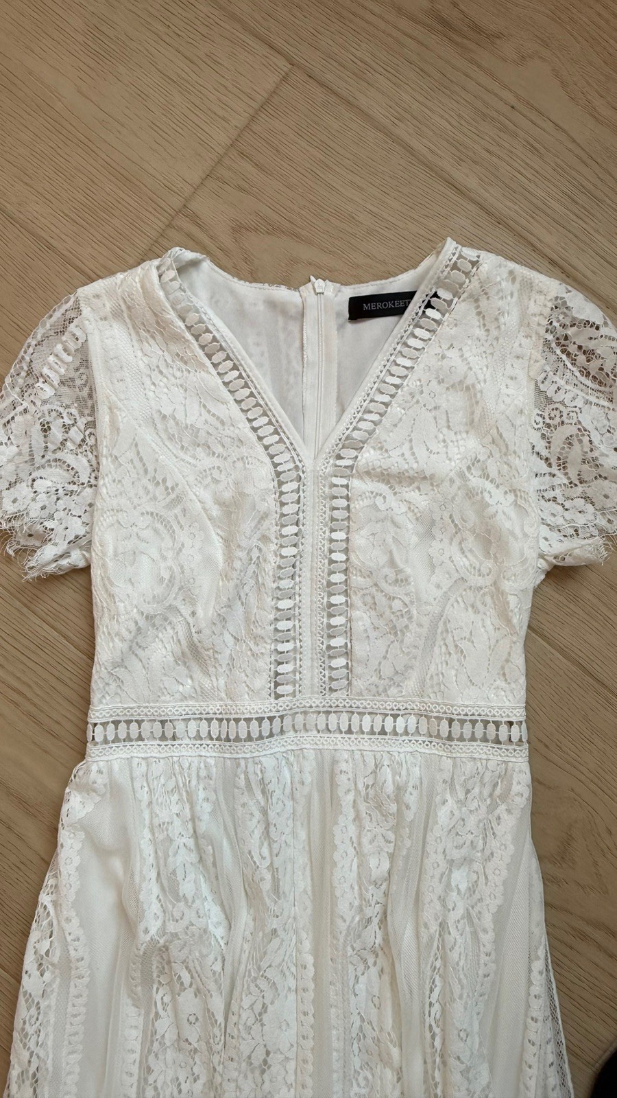 Merokeety Short Sleeve VNeck Lace Simple Boho Wedding Dress Size S Beach Wedding
