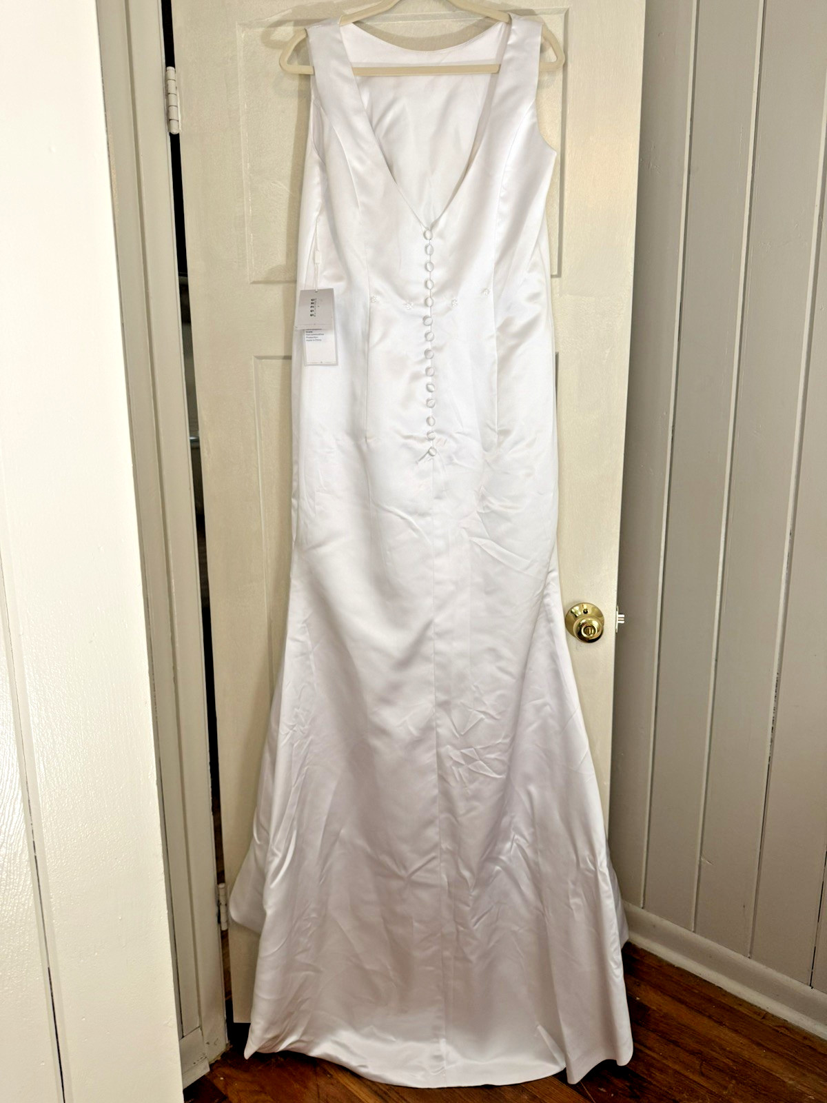 Wedding Dress White Satin Bow Back Buttons Detachable Train Bridal Babyonline