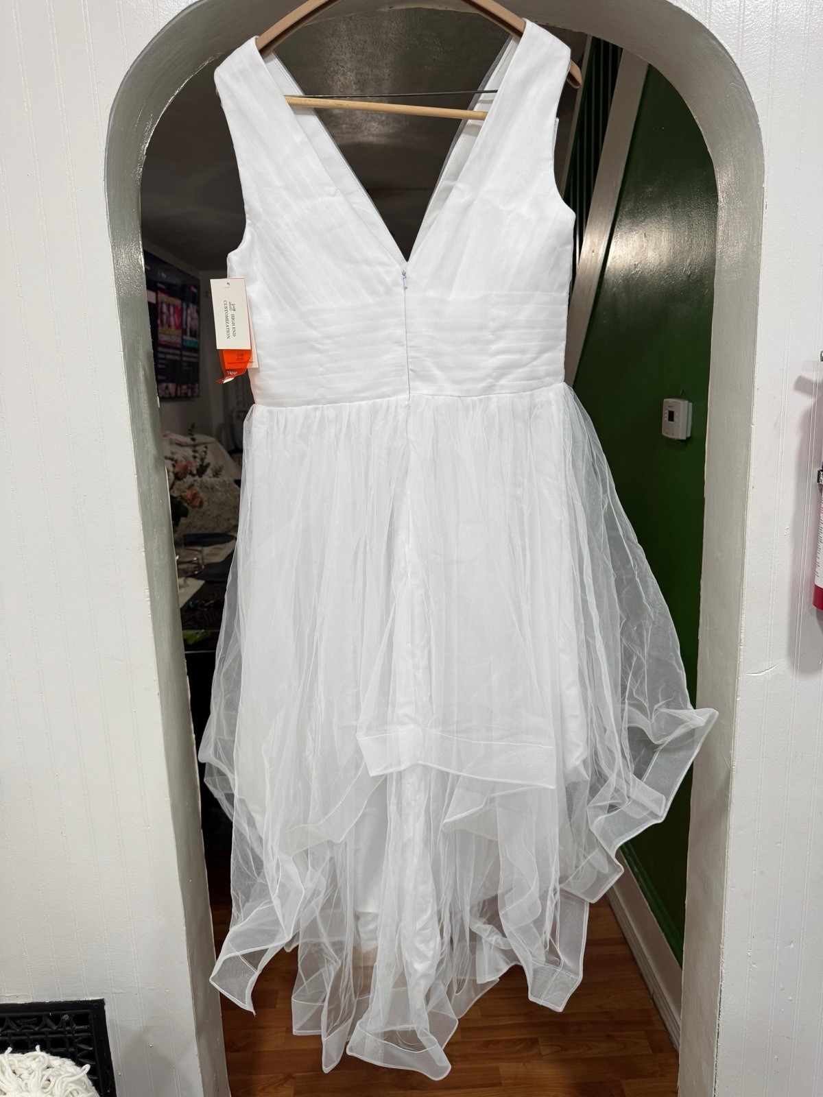 JJ’s House White Scoop Neck Tulle Lace Short Wedding Dress Custom Size 14