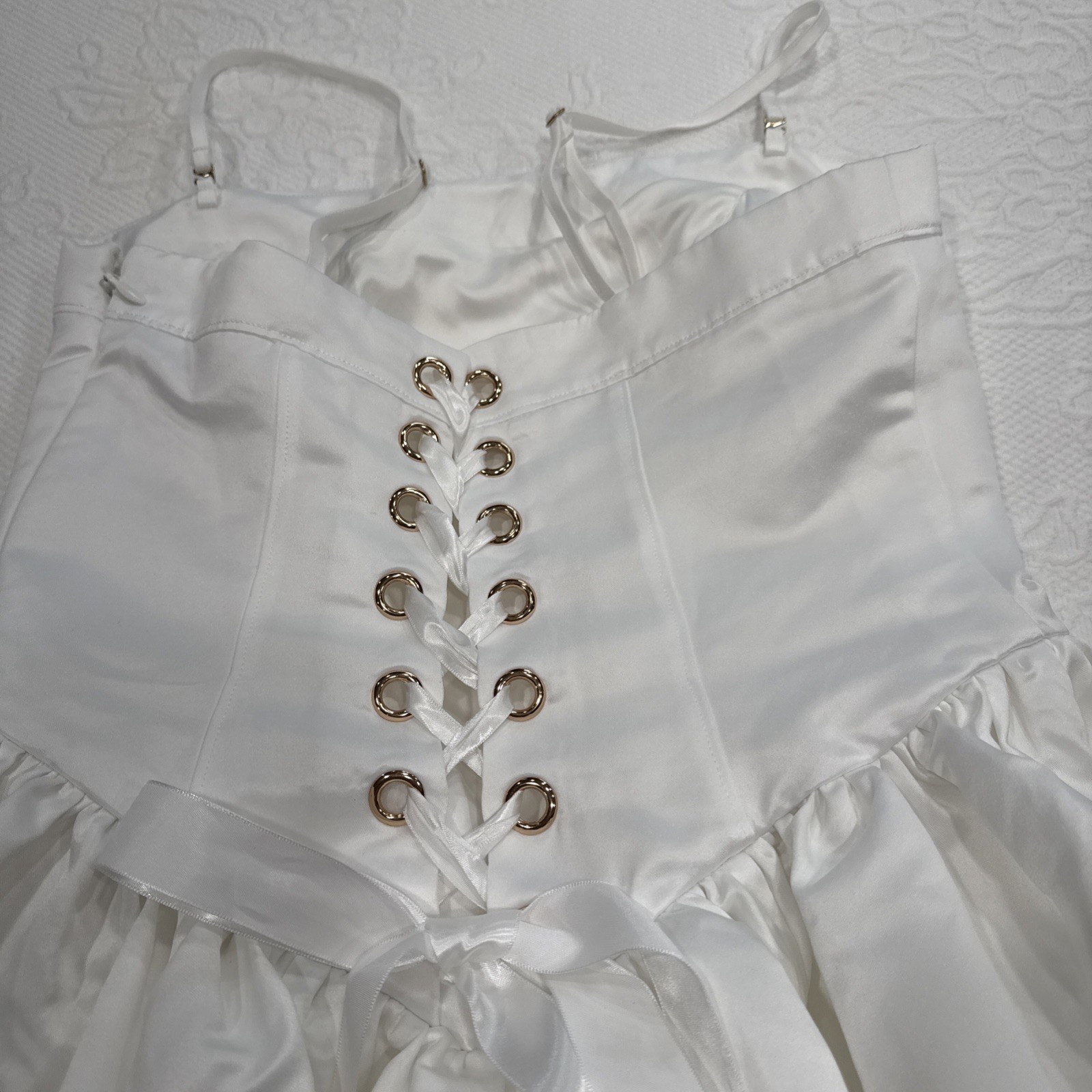 BHLDN White Satin Midi Dress Size Small Bridal Wedding Fit & Flare Spaghetti St