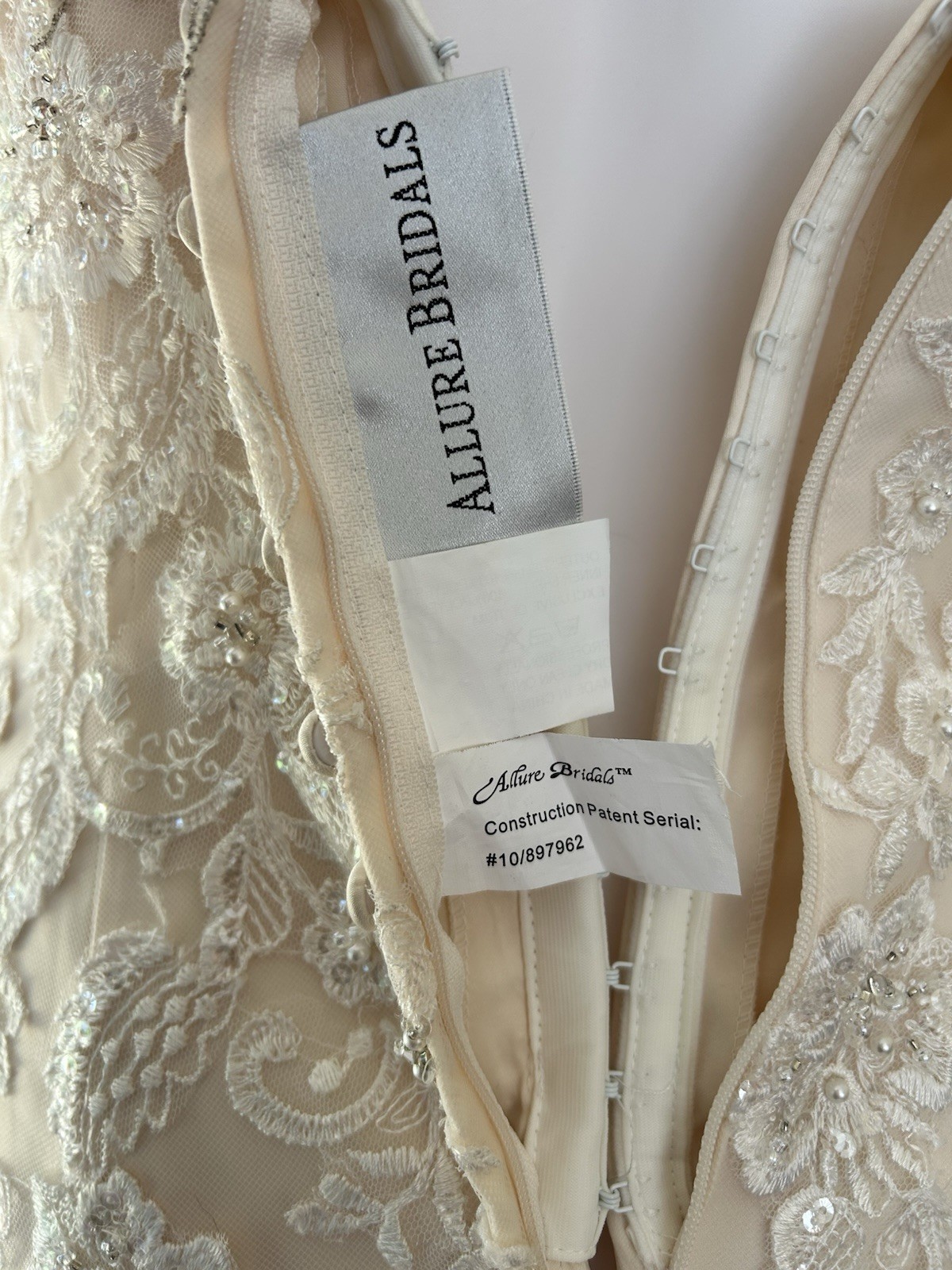 Allure Bridals Strapless Mermaid Wedding Dress Champagne Ivory Beaded Lace