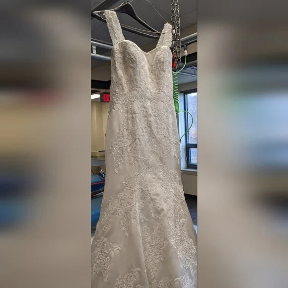 Oleg Cassini Ivory Satin and Beaded Wedding Gown (Price reduced)