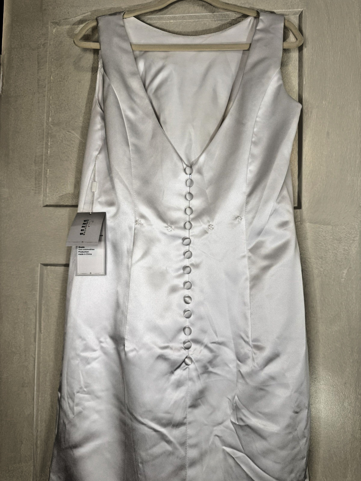 Wedding Dress White Satin Bow Back Buttons Detachable Train Bridal Babyonline