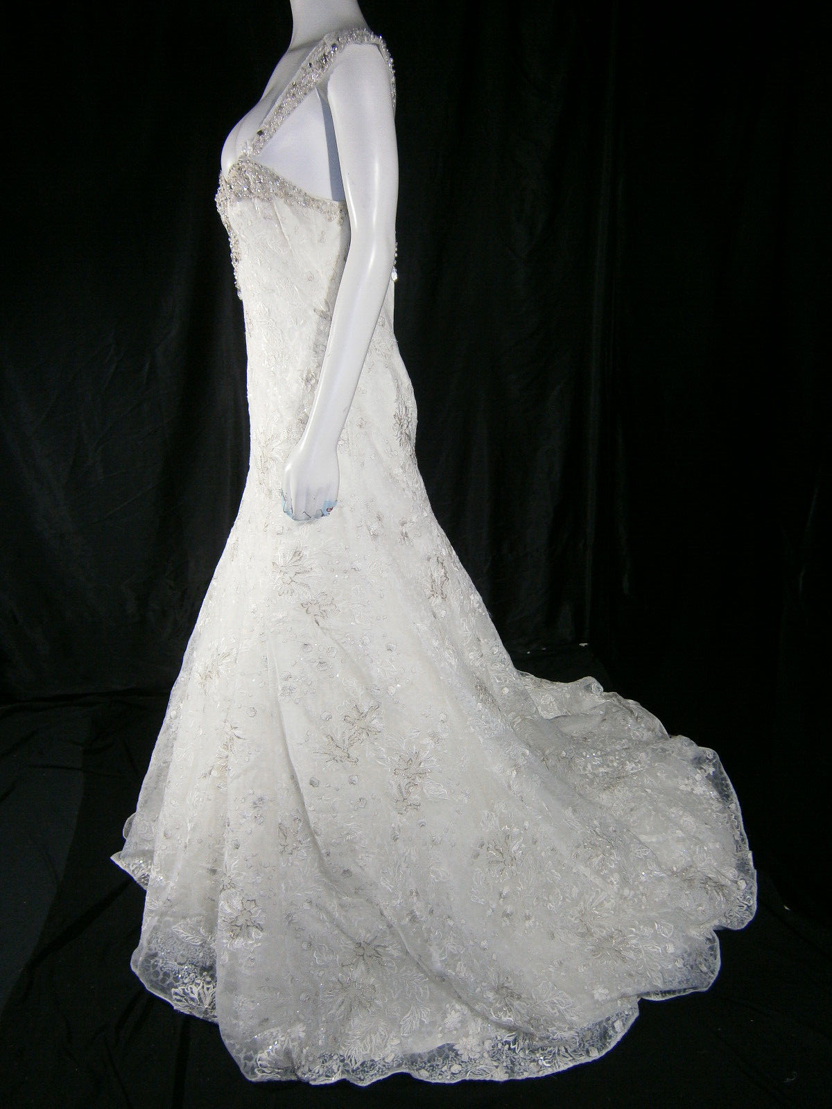 A F Couture Morilee 12 A-Line Wedding Dress Lace Strapless or Straps Bling Wow!