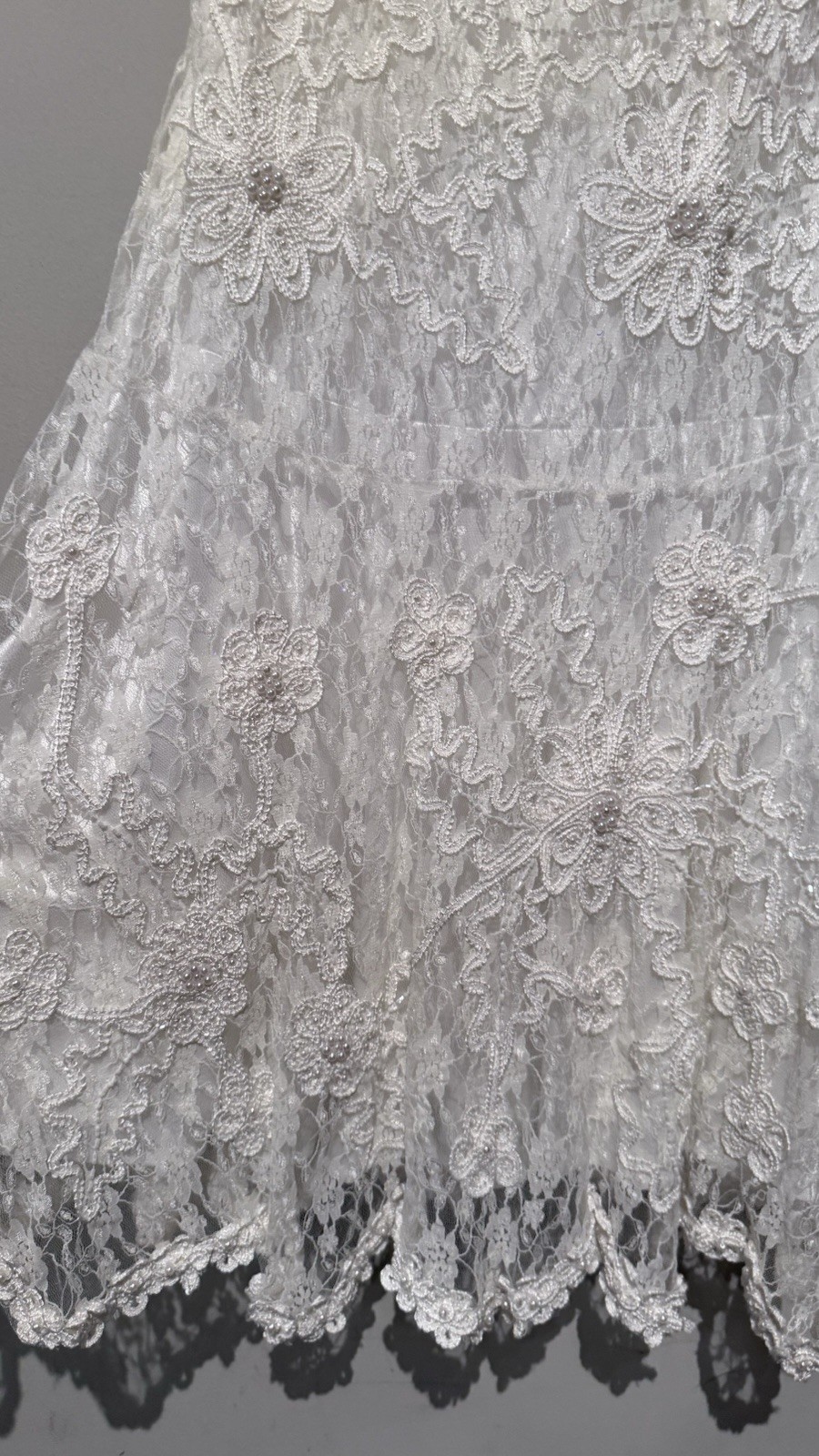 WEDDING BRIDE DRESS Lace Embellish Floral Ivory White Women S/M Embroidered