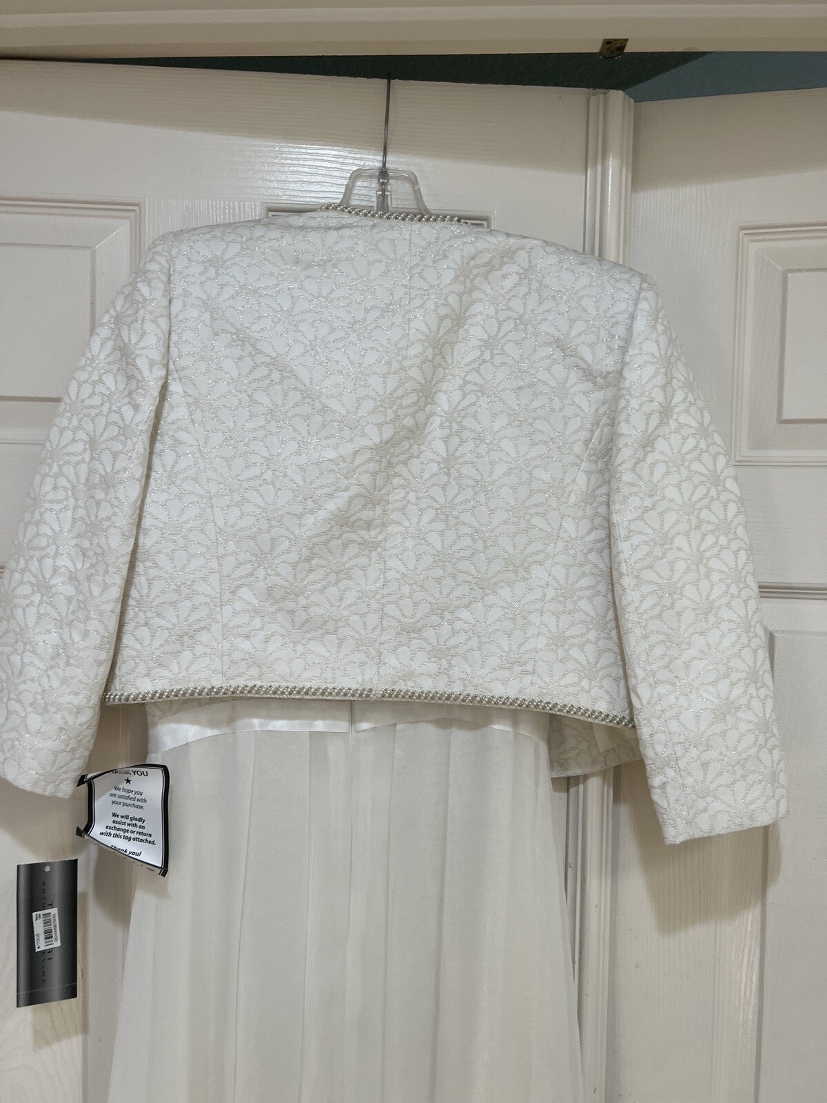 Tahari 2 PIECE White Metallic DRESS & JACKET MOTHER OF BRIDE FORMAL COCKTAIL 4