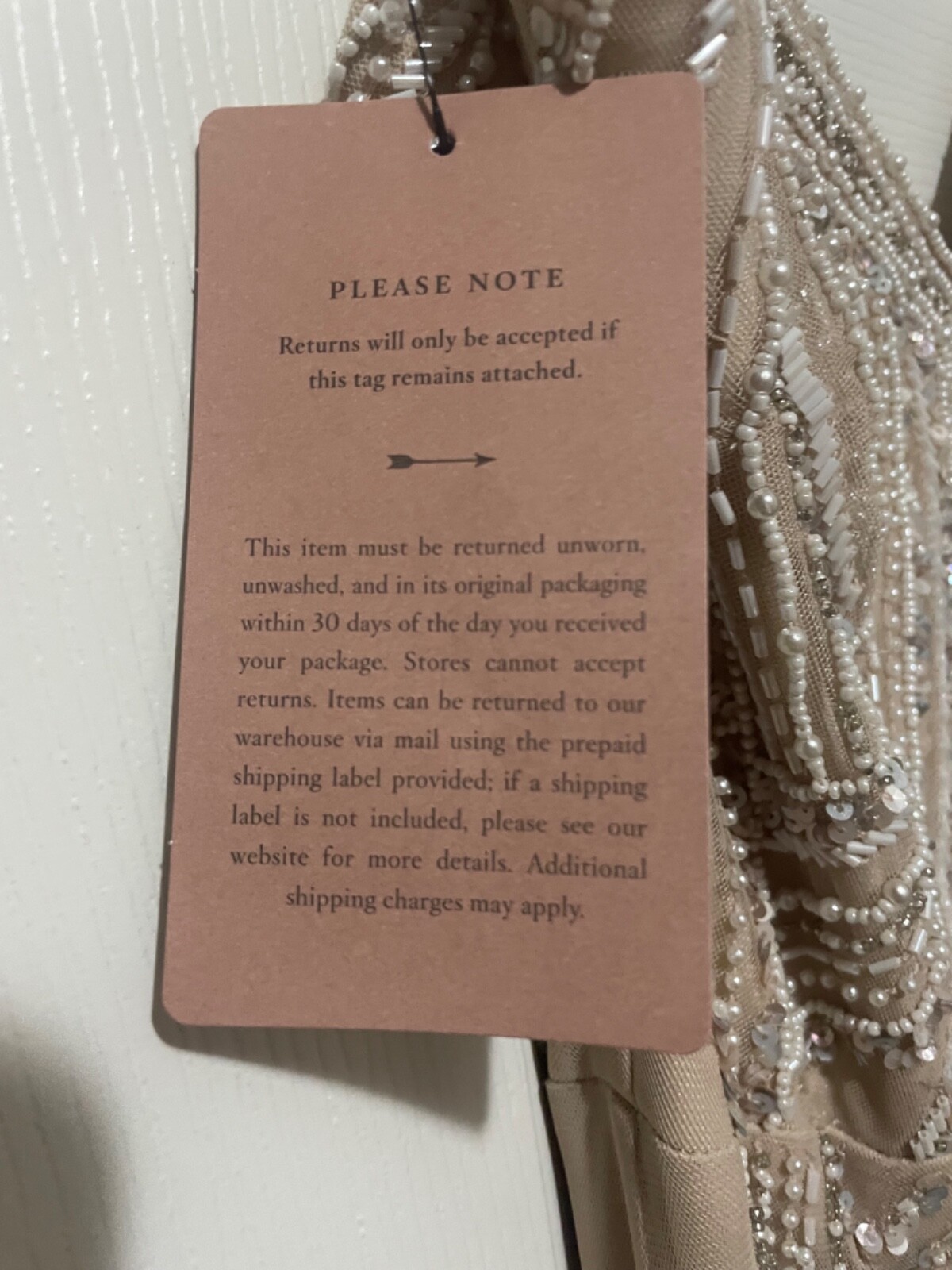 Never-worn BHLDN Art Deco-style beaded dress in sand and ivory by Anthropologie
