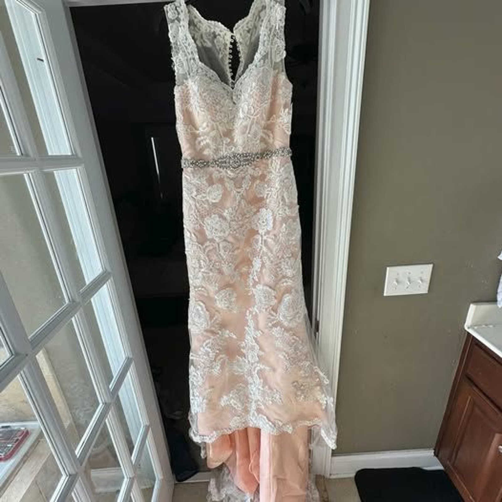 Floral White Wedding Dress with Pink Underlayer