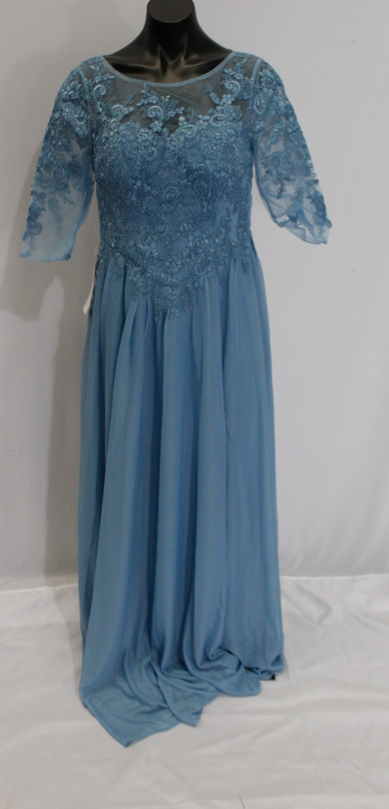 Azazie Women’s Harriet A-Line Scoop Lace Mesh Dress AP2 Steel Blue Size: A10