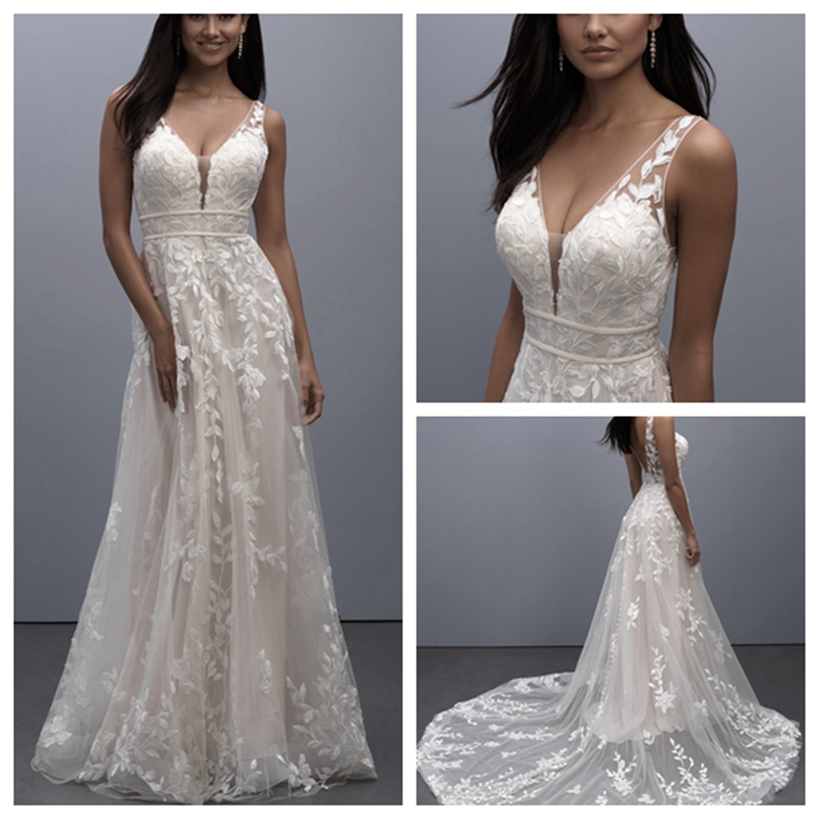 Leaf lace wedding dress wedding dress custom made 32-60 straps n.measurement A-line