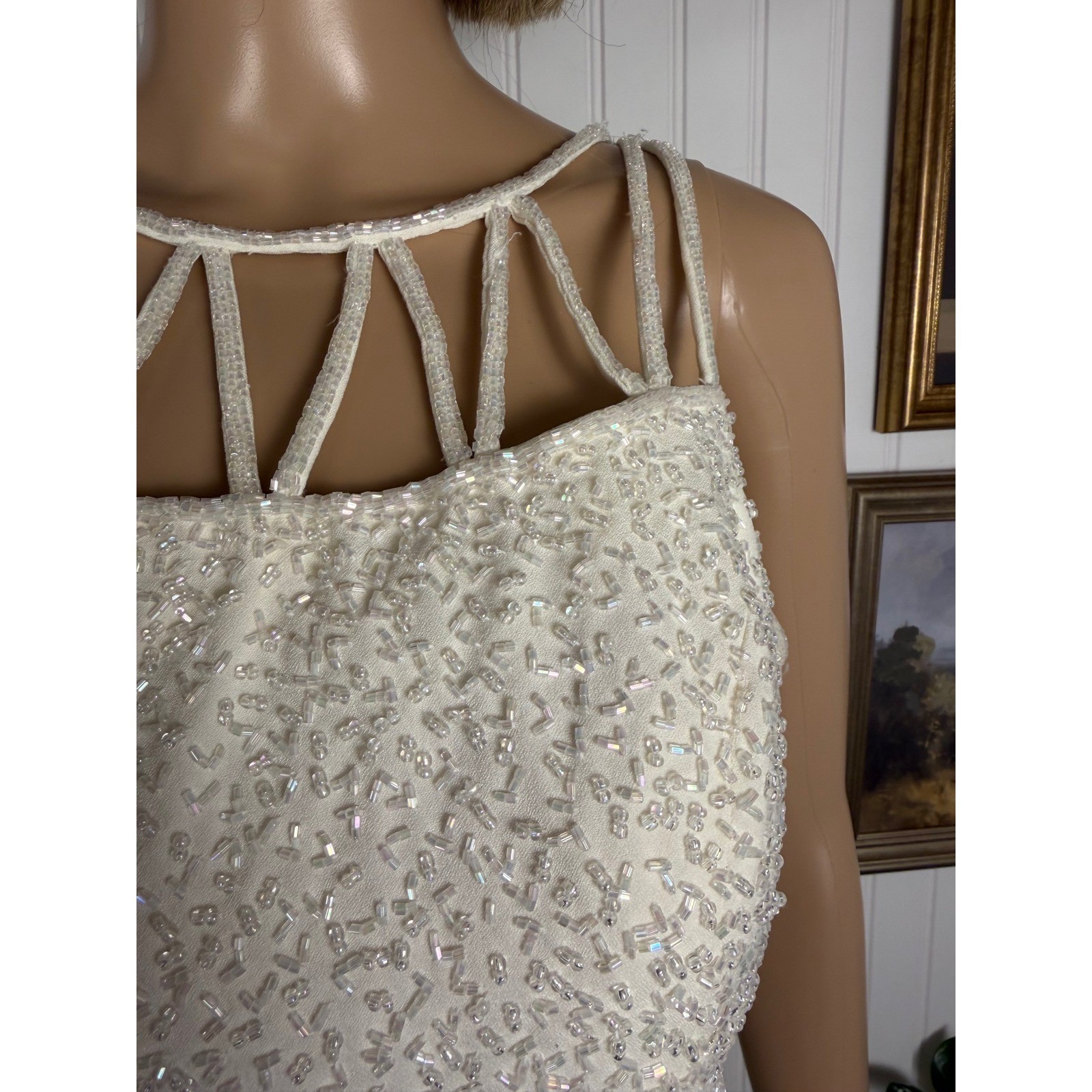 Je Matadi Vintage Maxi Dress Ivory Beaded Cage Back Wedding Gown