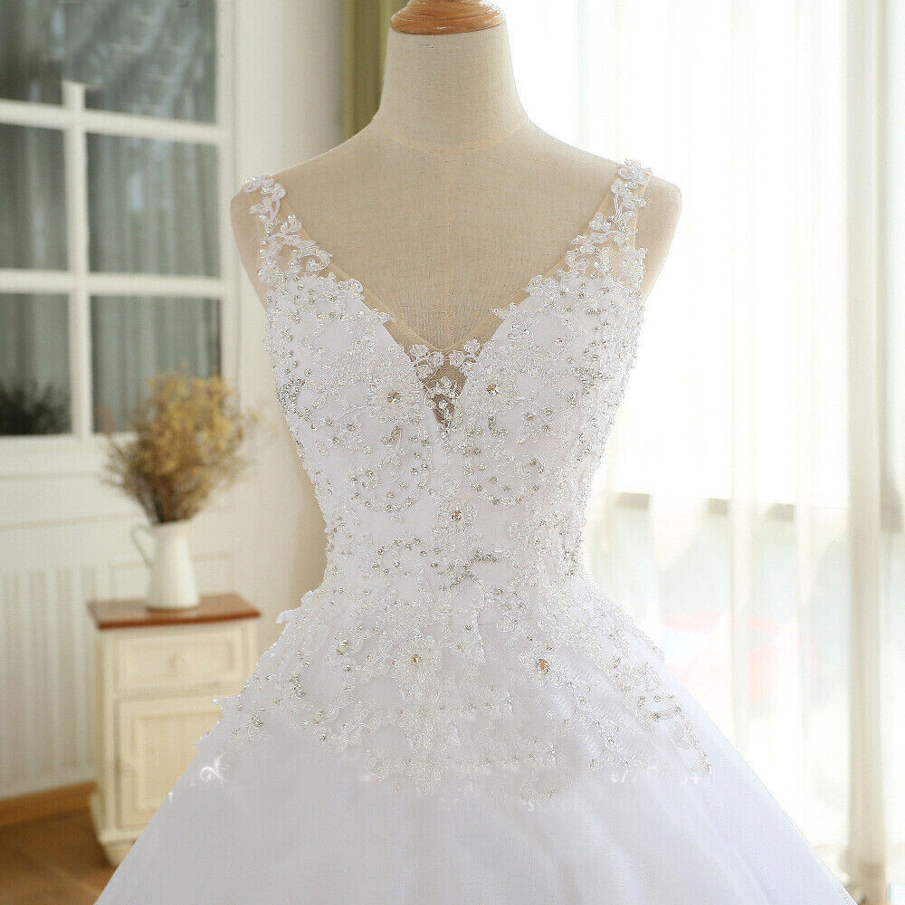 A-Line Princess Wedding Dresses V-Neck Sleeveless Applique Bridal Gowns Custom