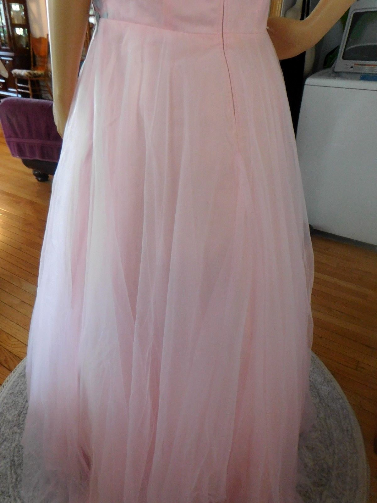 Vintage Pink Floral Appliques V Neck Polyester Floor Length Wedding Dress XL