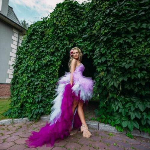 Pink Purple White Colored Wedding Dresses Crystals Hi-Lo Tiers Bridal Gowns 2022