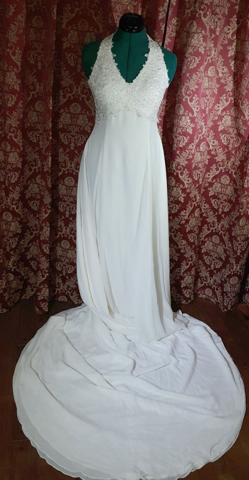 Ginnis by Montique Chiffon Boho Beach Wedding Dress Halter REDUCED!!