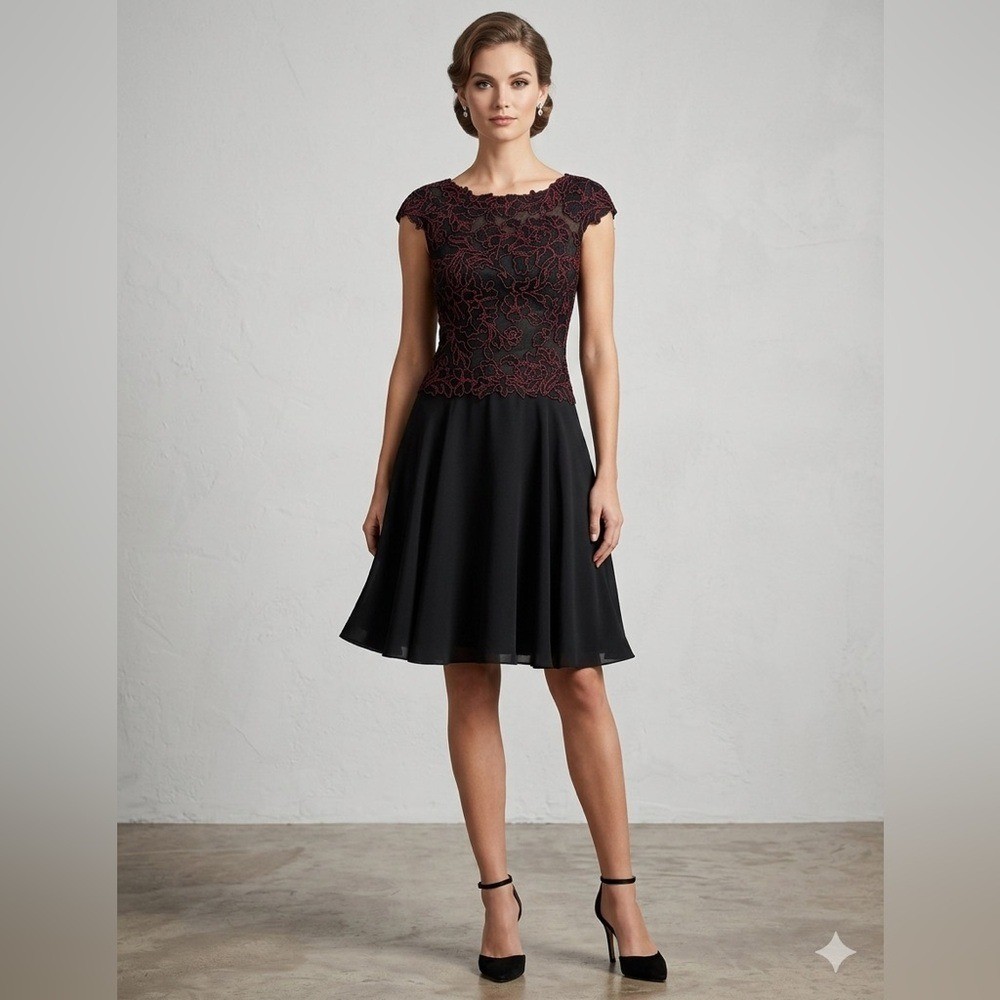 TADASHI SHOJI Sokoto Embroidered Lace Overlay Fit and Flare Formal Dress Sz 6P.