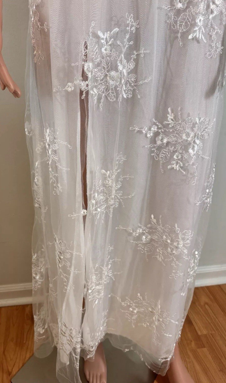 White Maxi Wedding Dress With Beautiful Appliqué And Under Slip