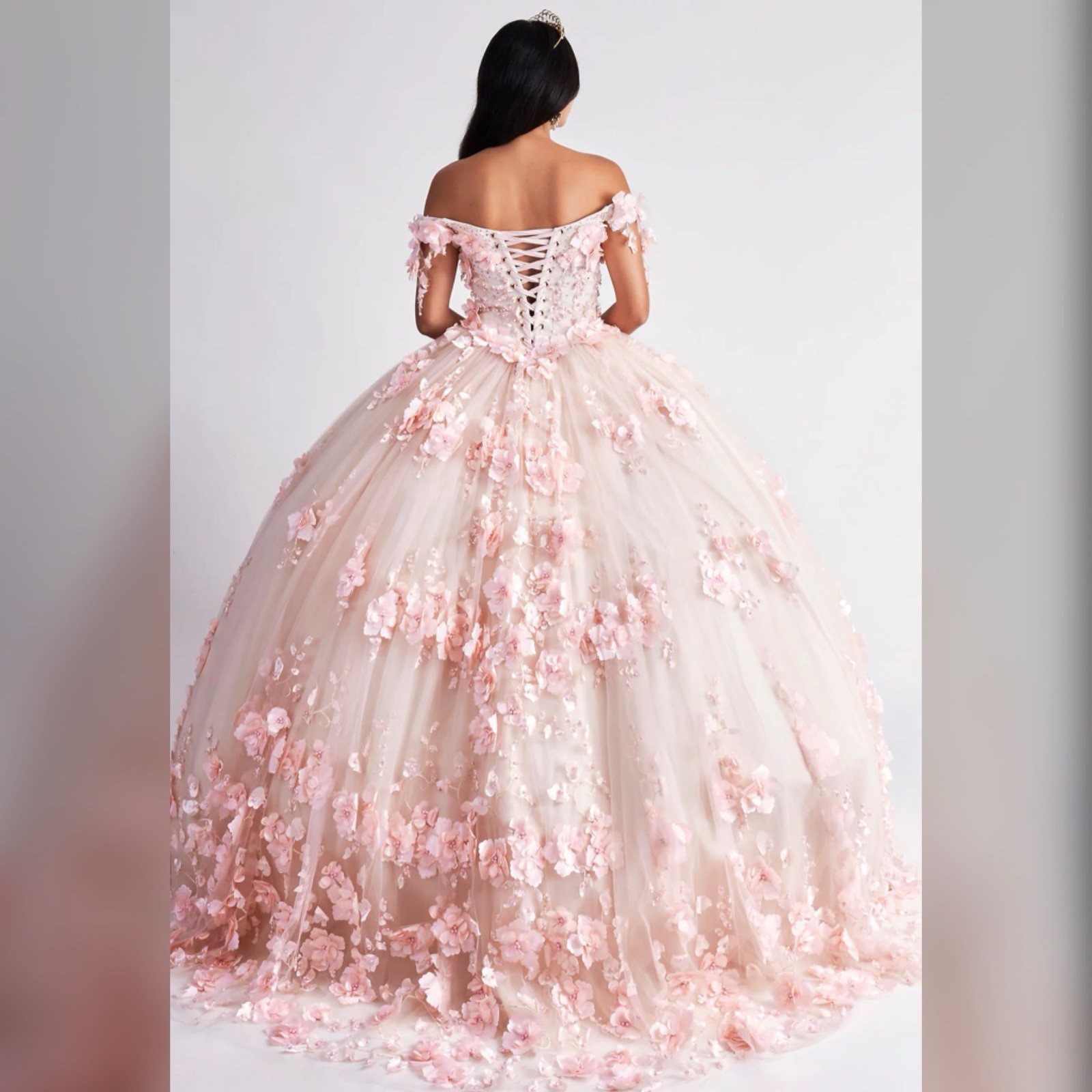 3D flower champagne & blush pink wedding dress princess ball gown