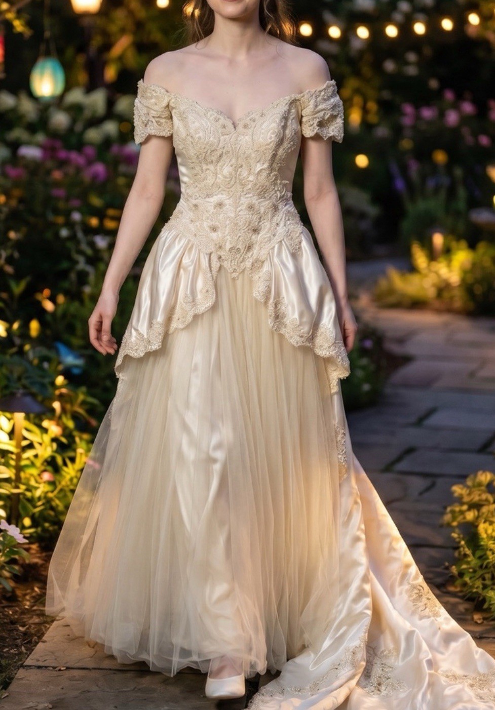 Vintage Venus light champagne Off-the-Shoulder Lace Appliqué wedding dress Dress